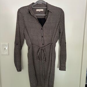 LOFT Monochrome Geometric Long Sleeve Dress